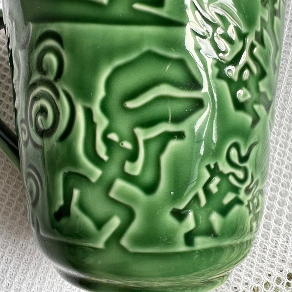 Starbucks Coffee Mug Green Glaze Raised Siren Mermaid Vintage 4 1/2" Tall 16 ozs - Picture 4 of 6